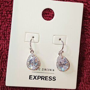 NEW Express Silver Cubic Zirconia Halo Teardrop Earrings